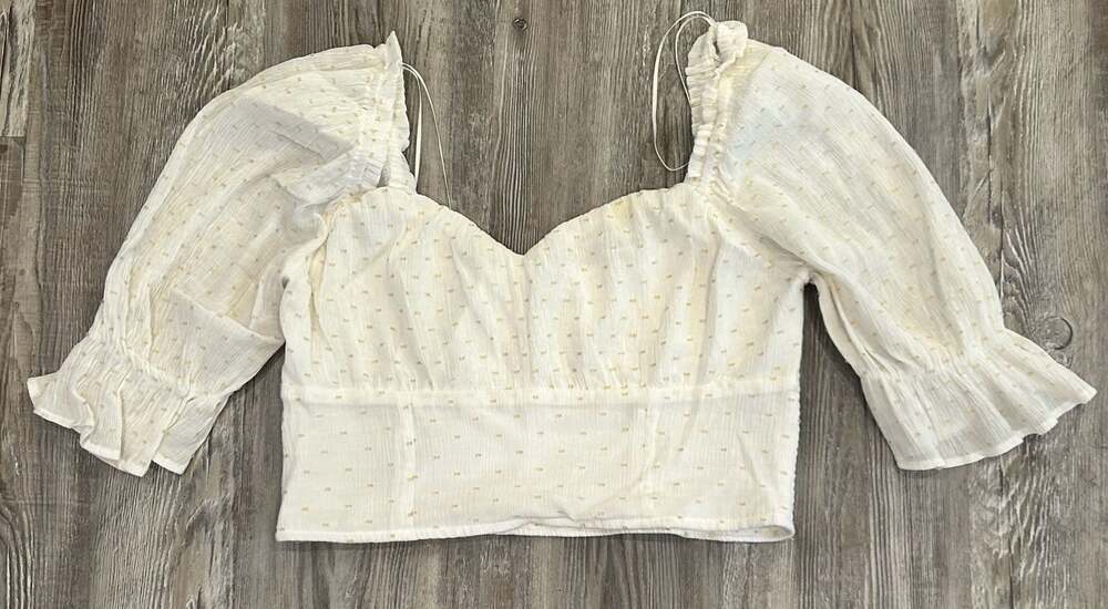 Japna Cream Swiss Dot Smocked Milkmaid Crop Top - Picture 1 of 9